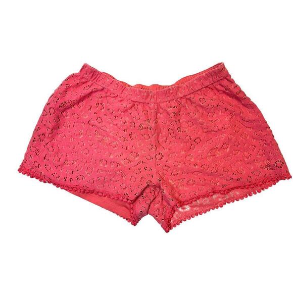 just be Pants - Just Be... Eyelet Lace-Like Overlay Coral Short's Size Medium Juniors